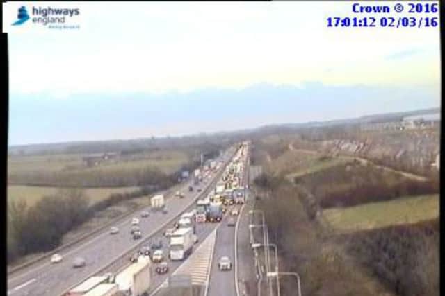 Traffic is queuing on the M1 after an accident involving five vehicles