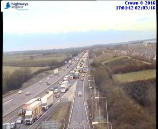Traffic is queuing on the M1 after an accident involving five vehicles