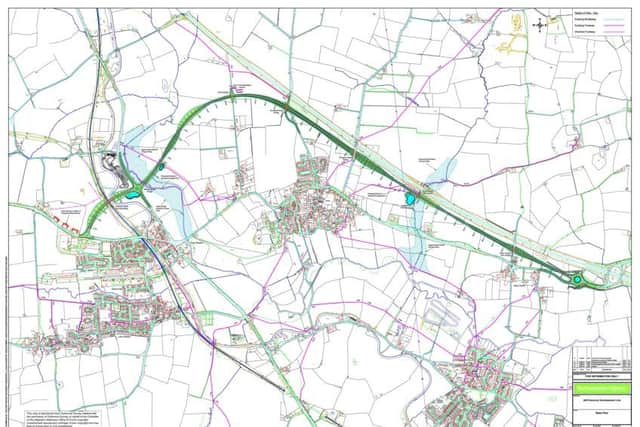Part of the planned bypass route, showing the location of the new roundabout on the A5 north of Weedon.