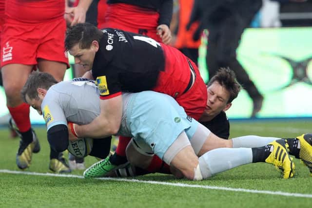 Stephen Myler scored Saints' first try at Saracens (pictures: Sharon Lucey)