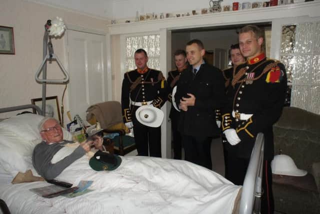 The buglers meeting Fred Carrington.