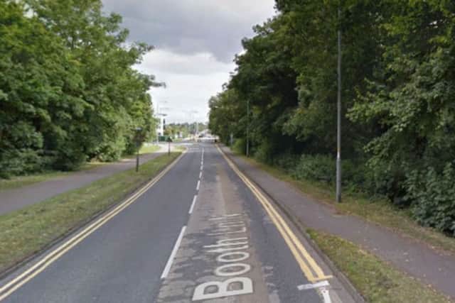 A motorcyclist crashed into a car after riding on the wrong side of Booth Lane in Northampton Google image