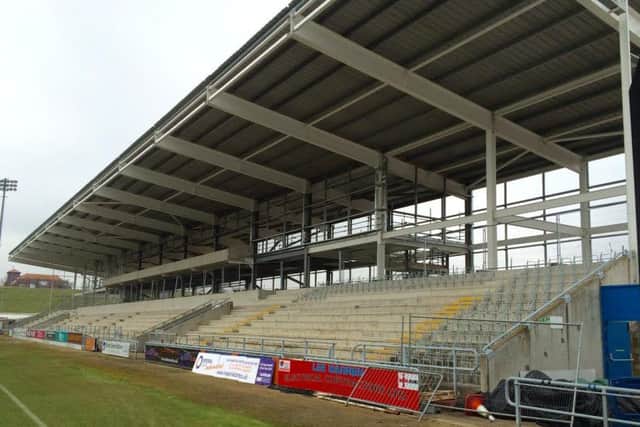 MOVING ON - the framework is being installed for the new east stand seats at Sixfields