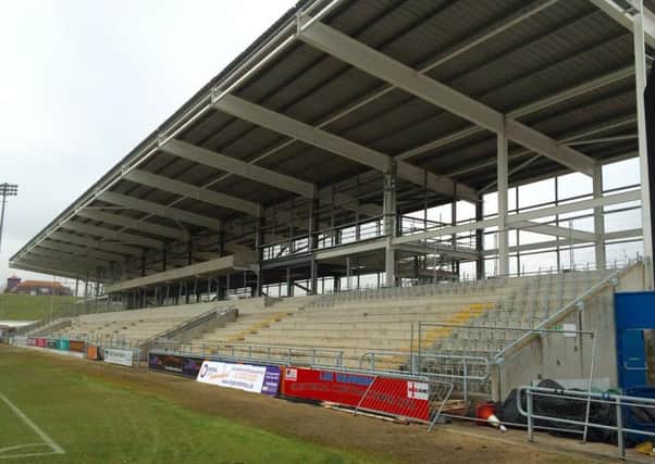 MOVING ON - the framework is being installed for the new east stand seats at Sixfields