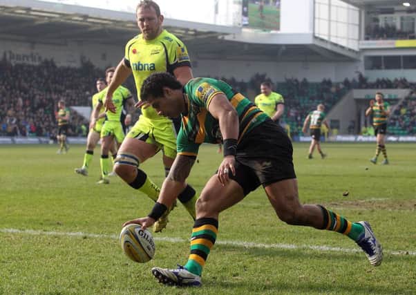 TRY GUY - Ken Pisi scores his try in Saints' win over Sale (Pictures: Sharon Lucey)