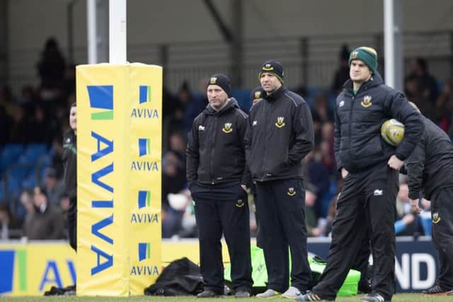 Jim Mallinder (centre) was disappointed with Saints' second-half display (picture: Kirsty Edmonds)