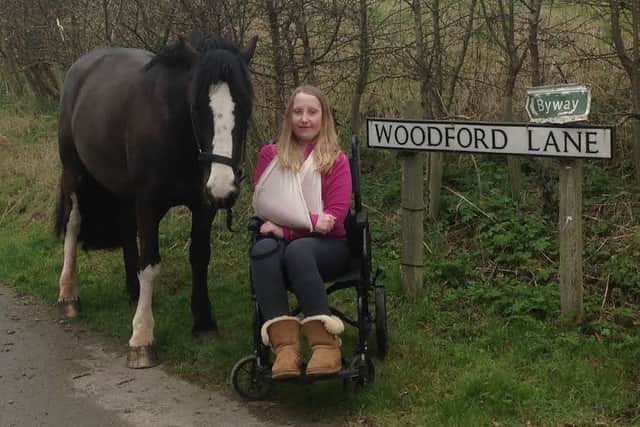Isobel Childs with her pony after being thrown into a ditch in Lowick