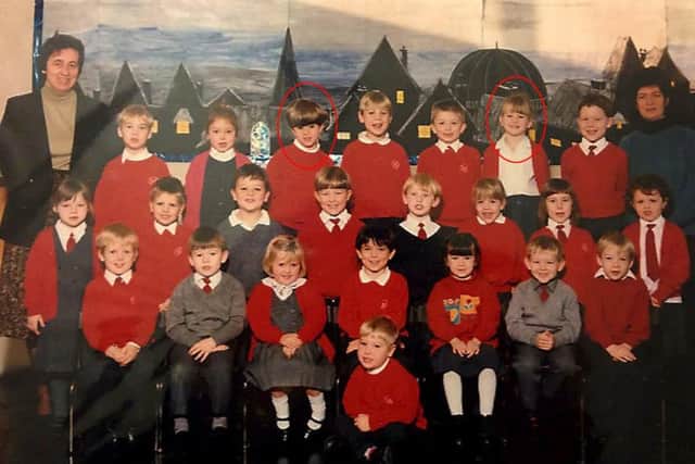 The school photo, with the couple circled, that stunned the pair.