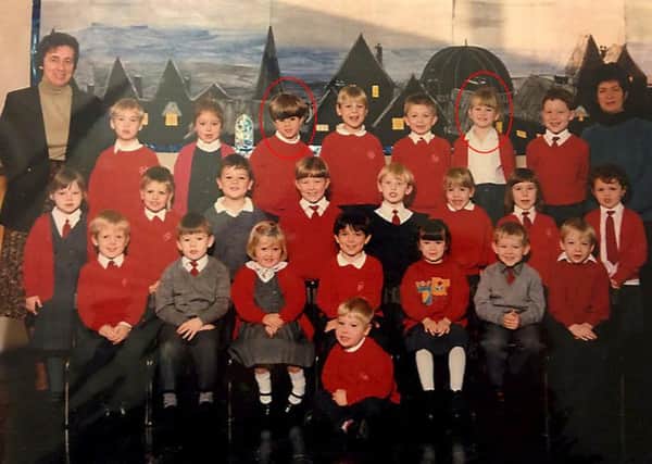 The school photo, with the couple circled, that stunned the pair.