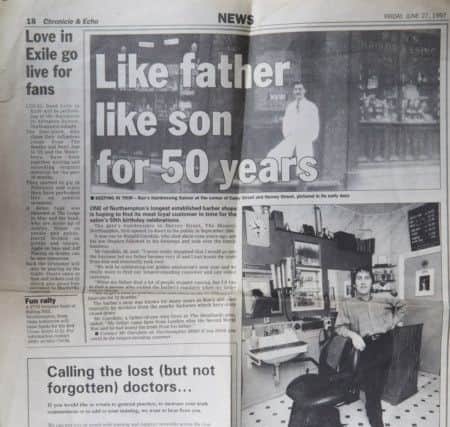 1 Hervey Street, Northampton - Barber Stephen Garofalo has passed away and his barbershop closing after 102 years. Chron article from Friday June 27th 1997 NNL-160329-084822009