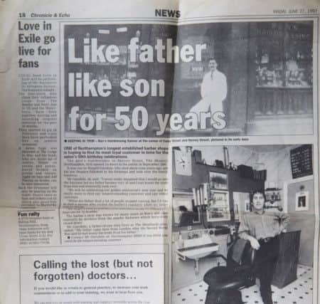 1 Hervey Street, Northampton - Barber Stephen Garofalo has passed away and his barbershop closing after 102 years. 
Chron article from Friday June 27th 1997 NNL-160329-084822009