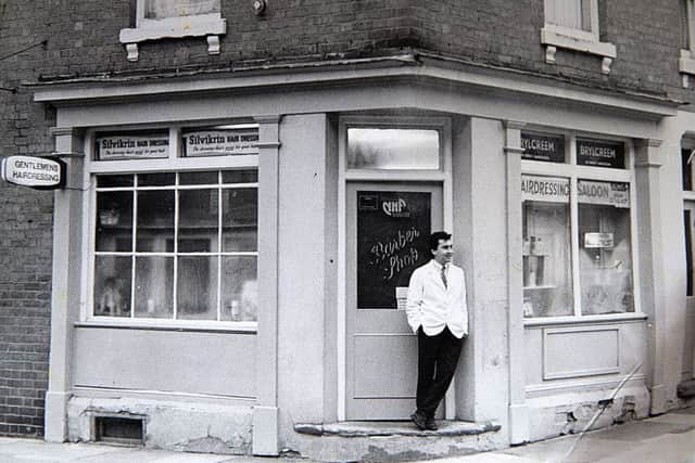 1 Hervey Street, Northampton - Barber Stephen Garofalo has passed away and his barbershop closing after 102 years. 
1984 Stephen Garofalo outside the shop NNL-160329-084749009