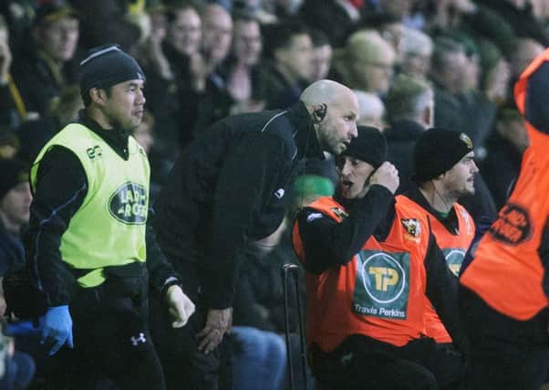 Jim Mallinder headed down to the side of the pitch in an attempt to spur his players on in the defeat to Wasps in January (picture: Kirsty Edmonds)