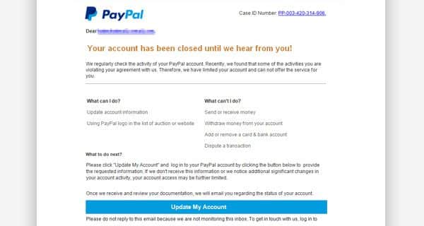 The PayPal scam email