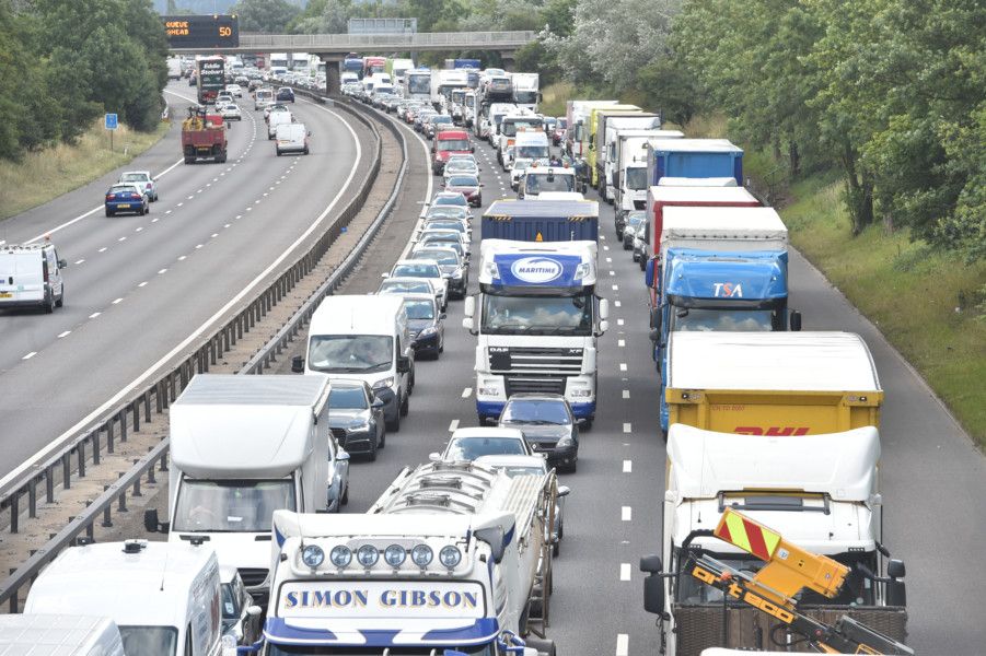 Delays on M1 in Northamptonshire after crash involving lorry and car