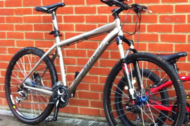 The stolen Rockhopper Disc Pro mountain bike