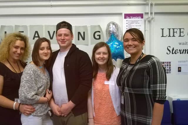 Personal advisors Jessie Doherty (far left) and Leanne Shorter (far right), with care leavers Laura Cirule, Karl Glover and Kayleigh Malcolmson at the launch of Russell House.