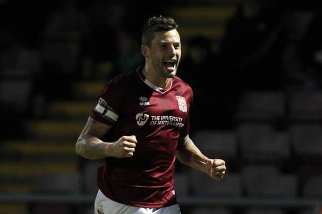 Marc Richards celebrates after putting Cobblers 2-0 up in the reverse fixture against Yeovil (pictures by Sharon Lucey)