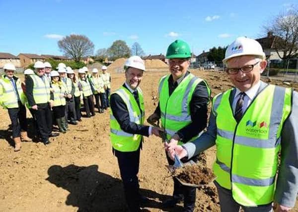 L-R Cllr James Burton, housing portfolio holder (Kettering Council) Ian Jones, managing director (Westleigh) and Anthony Riley, group director of development and operations (Waterloo Housing Group).