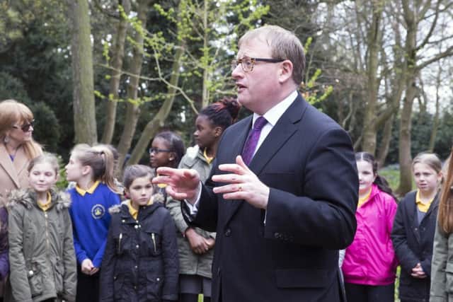 Cynthia Spencer Hospice - Whitehills Primary School pupils sing happy birthday on hospice's 40th birthday and tree planting by High Street Minister Marcus Jones NNL-160429-151121009