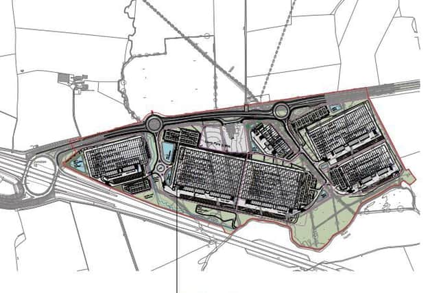 The masterplan of the proposed scheme, showing two new roundabouts.