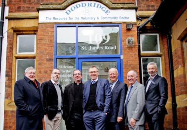 From left to right, Brian Binley, chairman of St James' Residents Association Graham Croucher, former Communard Rev Richard Coles, Peter Rolton of Rolton Kilbride, Colin Banyard, director of business and innovation at Northamptonshire Enterprise Partnership, David Rolton and Vice Chancellor of the University of Northampton Prof. Nick Petford