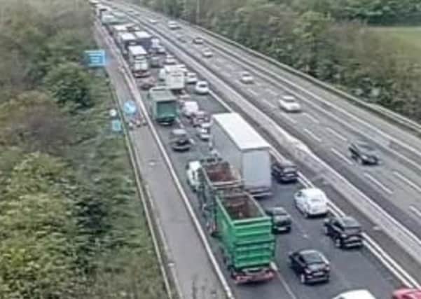 Traffic is building back towards Watford Gap Services after a collision between two lorries at junction 16 of the M1.