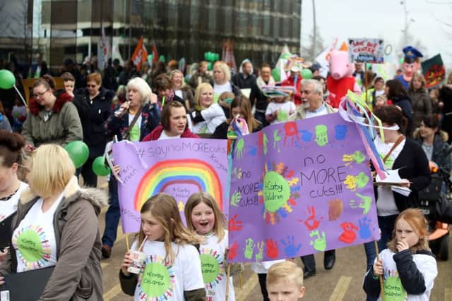 Community group 4Corby Kids held a public protest against cuts to childrens' centres including Pen Green Centre, on Saturday, April 2.