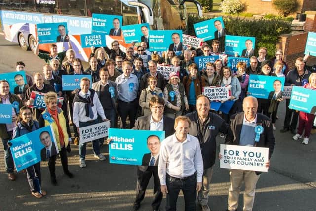 The Conservative "battle bus" visited Northampton in April last year. The Tories have come under heavy fire for registering the bus as a national expense - though it has emerged its activiststs were briefed on local matters.