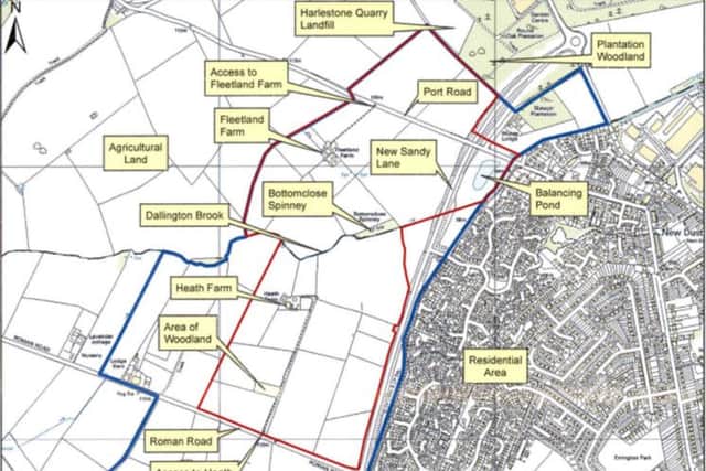 Scoping plans for 2,000 homes to the west of Duston have been submitted - but Northampton Borough Council will act only as a consultee when a decision on whether to grant them is made. Application area is outlined in red.