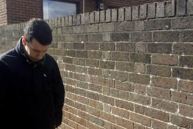 Declan Gabriel (right) leaving Kettering Magistrates' Court in March.