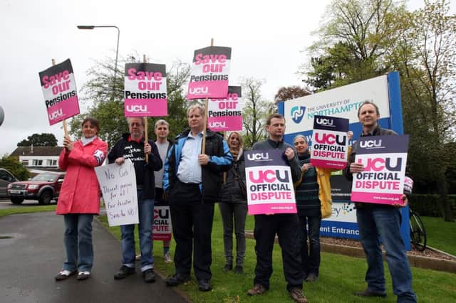 Picket outside Northampton University Park Campus over pension cuts in May 2012.