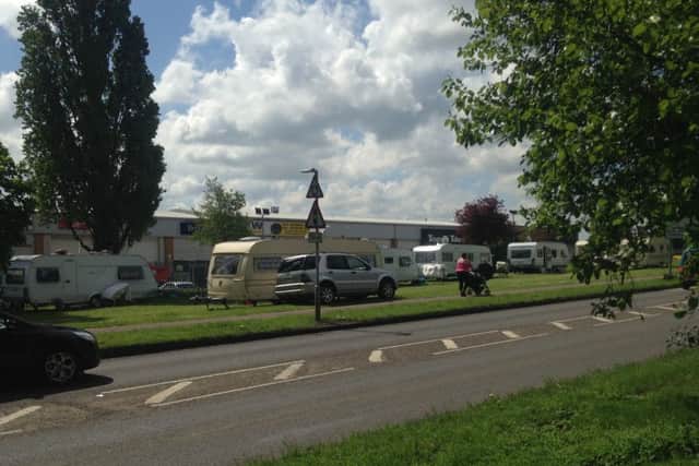 A travellers' encampent has set up in Mill Lane, near the Gladstone Road industrial estate.