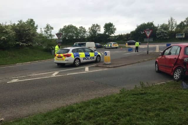 Police on scene dealing with a crash on the A43. Picture by @PCSO7041 NNL-160525-165637001