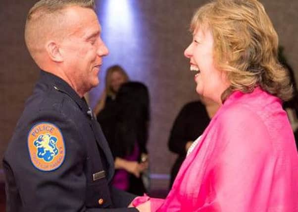 NYPD officer Greg Holderson and Northampton woman Sue Harrison meet for the first time in New York. Sue's bone marrow donation saved the policeman's life in 2014 when she was found to be a perfect match.