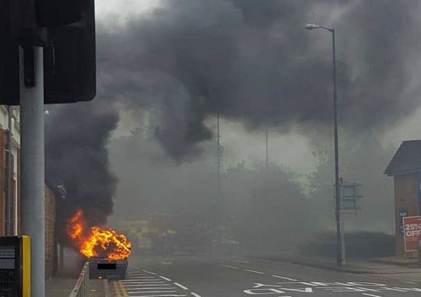 Reader picture of the car on fire in Northampton town centre