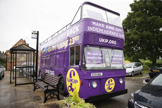 Nigel Farage Battle Bus in Blisworth NNL-160531-165339009