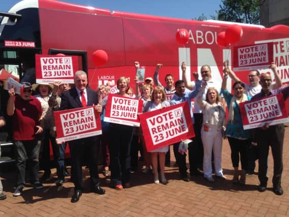Labour's in for Britain Campaign bus visiting Northampton's Market Square today.