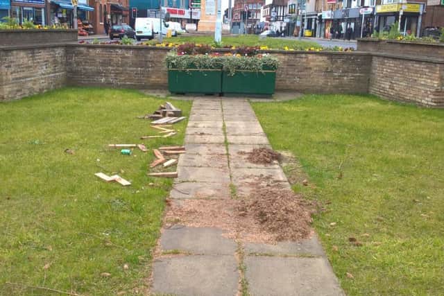 Pictures taken in March show how the war memorial in Abington Square has been targteted by vandals.