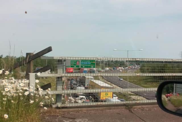 Queueing traffic on the A14 at Junction 8 this morning.