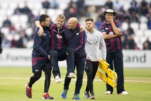 Olly Stone was carried from the field at the County Ground last Friday (picture: Kirsty Edmonds)