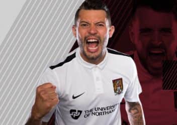 Skipper Marc Richards models the new white Cobblers away kit