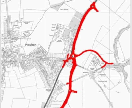 The plan for the re-routed A43 submitted by Northamptonshire County Council is outlined in red.