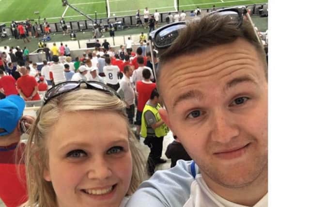 Danny Ion and girlfriend Rebecca Clarke had to run for cover as Russian fans charged England supporters on Saturday - but today Danny's going back to France to watch England vs Wales. bcR4bhdJNuct7Qfld2tV