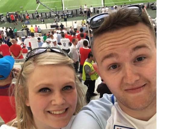 Danny Ion and girlfriend Rebecca Clarke had to run for cover as Russian fans charged England supporters on Saturday - but today Danny's going back to France to watch England vs Wales. bcR4bhdJNuct7Qfld2tV