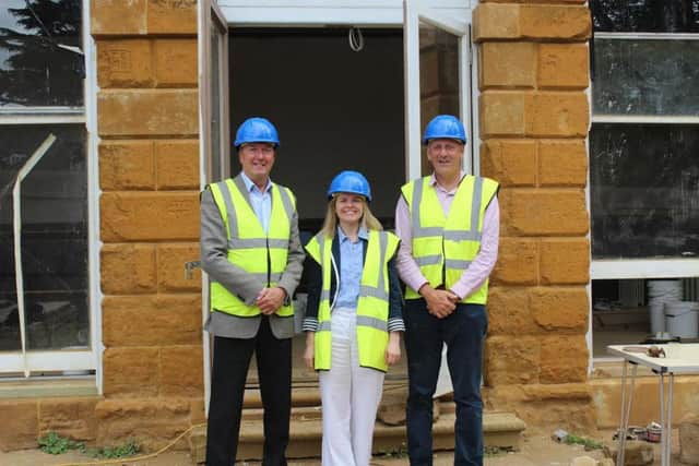 (L-R): Chris Reynolds  Amadeus Sales Director, Rachael Boyd - Director of the DelaprÃ© Abbey Preservation Trust, Paul Hampden-Smith, Chair of Trustees