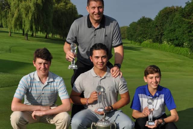 WINNERS - Darren Watts, Elijah Woodward, Jason McGuinness and Owen Watts with their prizes for winning the RJN Memorial Trophy at Kingsthorpe GC