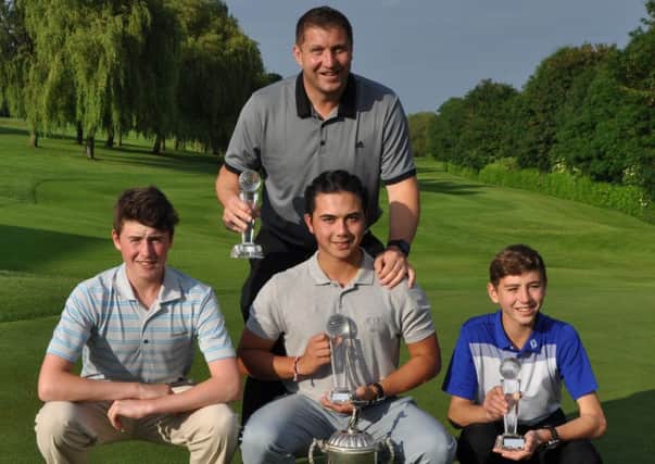 WINNERS -  Darren Watts, Elijah Woodward, Jason McGuinness and Owen Watts with their prizes for winning the RJN Memorial Trophy at Kingsthorpe GC