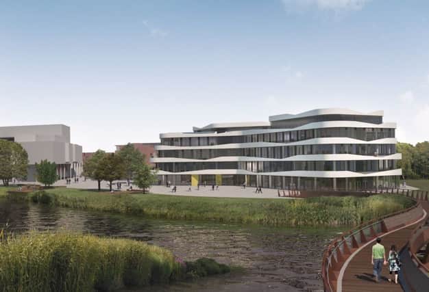 Artist's impression of the new campus with bridge joining Becket's Park