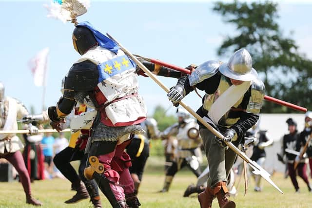 Delapre Abbey - Battle of Northampton commemorative event. Medieval tournament by local re-enactors the Harrington Company along with the Medieval Siege Society. NNL-150507-110706009
